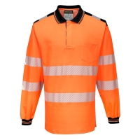 PW3 Hi-Vis Cotton Comfort Polo Shirt L/S  Orange/Black