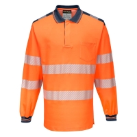 PW3 Hi-Vis Cotton Comfort Polo Shirt L/S  Orange/Navy