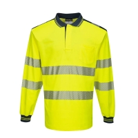PW3 Hi-Vis Cotton Comfort Polo Shirt L/S  Yellow/Navy