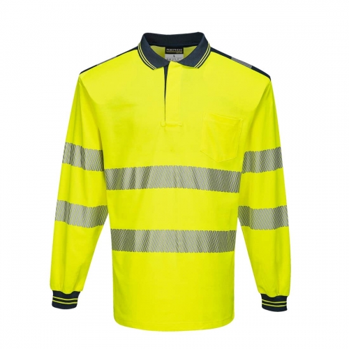 PW3 Hi-Vis Cotton Comfort Polo Shirt L/S  Yellow/Navy
