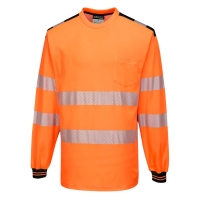 PW3 Hi-Vis Cotton Comfort T-Shirt L/S  Orange/Black