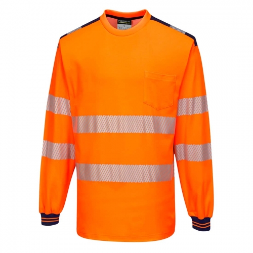 PW3 Hi-Vis Cotton Comfort T-Shirt L/S  Orange/Navy