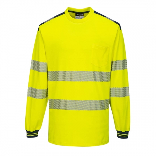 PW3 Hi-Vis Cotton Comfort T-Shirt L/S  Yellow/Navy