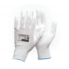 Protective gloves coated with pu x-touch white