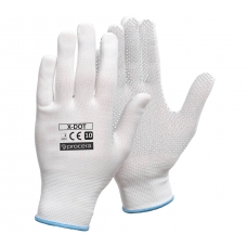 Polyester gloves with x-dot dotting