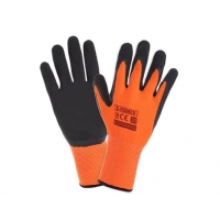 Polyester gloves coated with foamed latex x-fomer